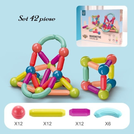 Set 25 piese magnetice de constructie, Flippy, Forme geometrice, Multicolor