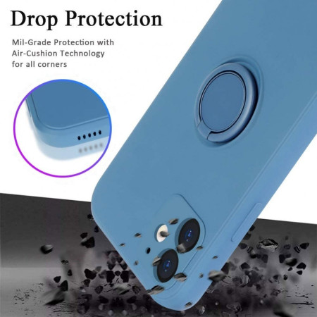 Husa protectie Flippy compatibila cu Samsung A02 S Liquid Silicone Ring cu suport rotativ Albastru deschis