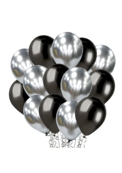 Set 10 Baloane din Latex Chrome, Flippy, Model Party, 23 cm, Negru Argintiu, 2.2 g