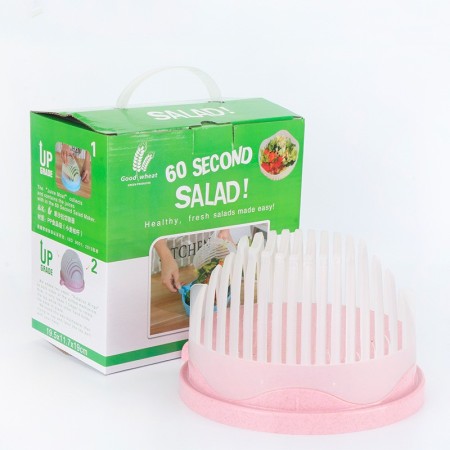 Bol Feliator pentru Salata, Flippy, Castron Multifunctional pentru Legume si Fructe, pentru Spalat si Taiat Legumele, cu Scurgere si Tocator, Ergonomic, Protectie pentru Maini, 21x18.5x11.5 cm, Roz