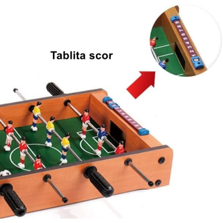 Masa de fotbal cu teren si 12 jucatori Flippy, cu tablou pentru scor, din metal, lemn si ABS, 34.5 x 23 x 7 cm, pentru copii