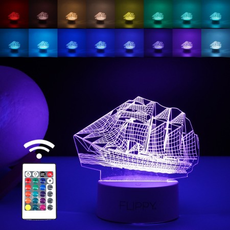 Lampa LED decorativa, Flippy, 3D, Vapor, cu telecomanda, doua moduri de alimentare USB si baterii, 20 cm inaltime, din material acril si lumina multicolora, alb