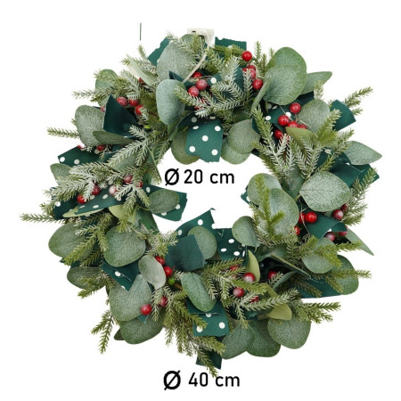 Coronita de Craciun pentru usa, Rosu-Verde, 40 cm, PVC, Artificiala, Decorata, Interior/Exterior, Flippy