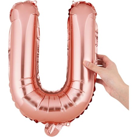 Balon Folie Metalizata Litera U, Flippy, 40 cm, Umflati cu Heliu sau Aer, Ambalaj Individual, Pai inclus, Rose Gold