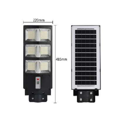 Lampa solara stradala Flippy, cu telecomanda, senzor de miscare si lumina, suport prindere, 135 LED-uri, IP65, ABS, 8AH, 100W, temperatura culoare 6500K, 48.5x22x6.8 cm, autonomie 10-12 ore, negru