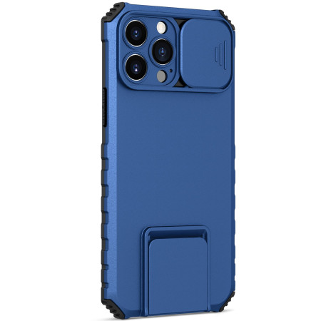 Husa Defender cu Stand pentru Samsung Galaxy S22 Ultra, Albastru, Suport reglabil, Antisoc, Protectie glisanta pentru camera, Flippy