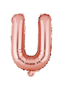 Balon Folie Metalizata Litera U, Flippy, 40 cm, Umflati cu Heliu sau Aer, Ambalaj Individual, Pai inclus, Rose Gold