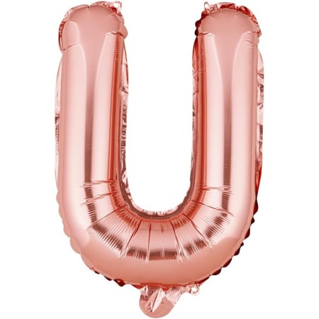 Balon Folie Metalizata Litera U, Flippy, 40 cm, Umflati cu Heliu sau Aer, Ambalaj Individual, Pai inclus, Rose Gold