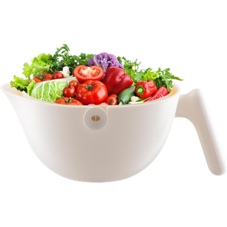 Bol cu Doua Straturi, Flippy, pentru Fructe, Legume, cu Cos de Scurgere a Apei, 2L, din ABS+PP, 29.9 x 22.5 x 11.8 cm, Alb