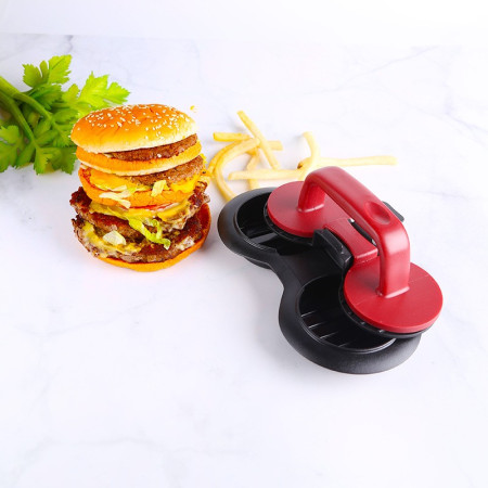 Presa dubla pentru hamburgeri 2 in 1, forma si presa, cu maner, material ABS, 20x10 cm, 140 g, negru