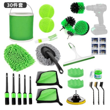 Set 30 Accesorii pentru Curatare Auto, Flippy, Interior si Exterior, Verde