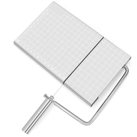 Feliator manual Flippy, pentru cascaval, salam, prajituri, unt, din otel inoxidabil, usor de curatat si utilizat, 5 lame de schimb incluse, picioare antiderapante, 21 x 12.2 x 2.8 cm, argintiu