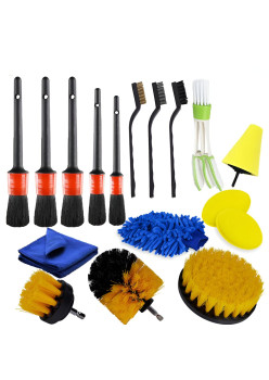 Set 17 Accesorii pentru Curatare Auto, Flippy, Interior si Exterior, 4 Capete pentru Bormasina, 5 Pensule, 3 Perii, 1 Laveta, 1 Manusa, 1 Perie Tripla Grilaj, 2 Bureti, Multicolor