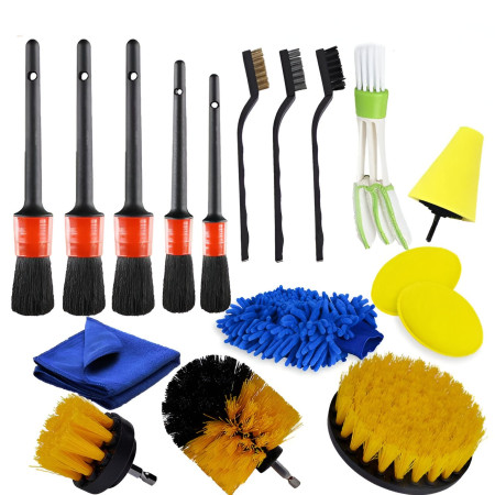 Set 17 Accesorii pentru Curatare Auto, Flippy, Interior si Exterior, 4 Capete pentru Bormasina, 5 Pensule, 3 Perii, 1 Laveta, 1 Manusa, 1 Perie Tripla Grilaj, 2 Bureti, Multicolor