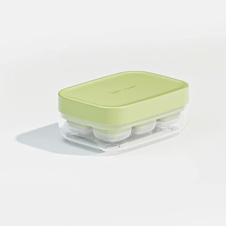 Forma pentru gheata cu presa Flippy, din silicon alimentar, 6 cuburi, caserola pentru depozitare, usor de folosit si curatat, 10.5 x 7.5 x 4.1 cm, verde