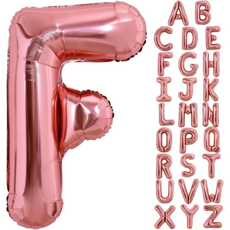 Balon Folie Metalizata Litera F, Flippy, 100 cm, Umflati cu Heliu sau Aer, Ambalaj Individual, Pai inclus, Rose Gold