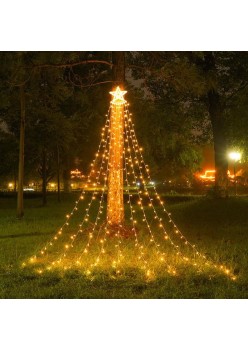 Instalatie luminoasa tip perdea pentru pomul de Craciun, cu stea luminoasa, 350 LED-uri, conectare retea, interior/exterior, lumina calda, Tree Dazzler