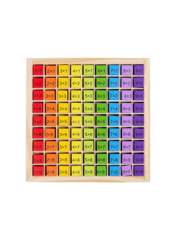 Joc Montessori din Lemn, Flippy, Tabla Inmultirii, Blocuri, Tabel de Multiplicare pana la 9x9, Multicolor, 18x18x1.5 cm