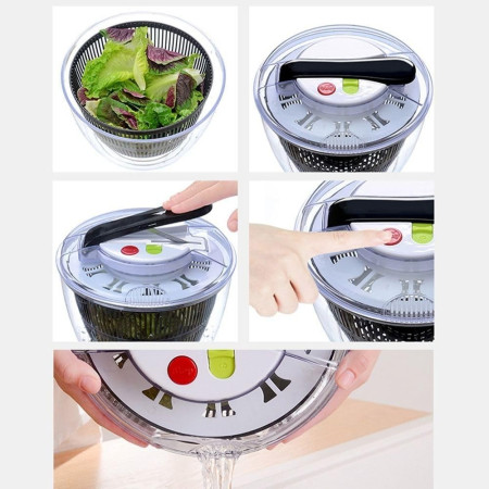 Uscator Manual pentru Salata si Verdeturi, Flippy, Plastic, 20x20x25 cm, Capacitate 5L, Negru