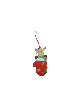 Ornament de brad ren in manusa, Flippy, rosu, lemn, 14 cm