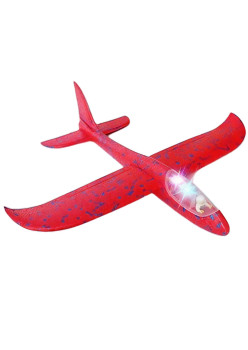 Avion Planor cu Pilot, Flippy, Din Polistiren, Cu Lumini in Cabina Pilotului, Lungime 47 cm, Rosu