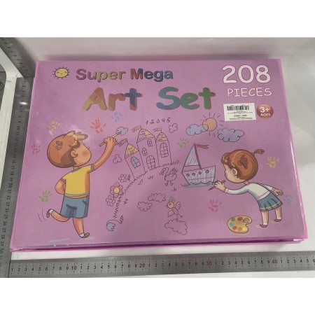 Set 208 Piese, Complet pentru Pictura si Desen, Flippy, Tip Servieta, 3-12 Ani, 40.5 x 5 x 30 cm, Roz