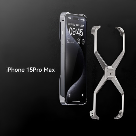 Husa Armor X Compatibila cu iPhone 15 Pro Max, Flippy, Aliaj de Aluminiu, Antisoc, Antizgarieturi, Impermeabila, Margini cu 2 Straturi, Aderent, Montare Usoara, Surubelnita Inclusa, Gri Metalizat