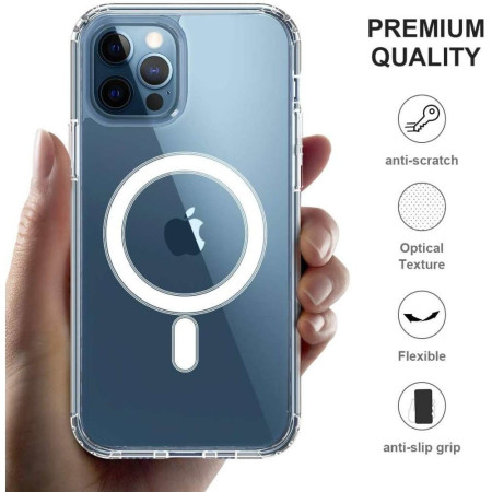 Husa protectie Flippy pentru iPhone 14 Pro Mag Safe, 2 in 1 incarcare si magnet, Silicone, Transparenta