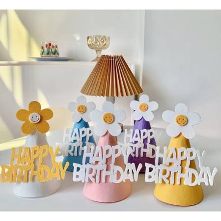 Set 3 Coifuri Happy Birthday, Flippy, pentru Petrecere, Tematica Aniversare, cu Floare din Spuma, Multicolor