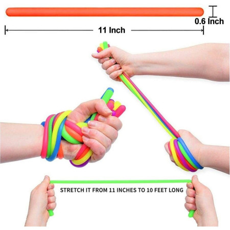 Set 6 Jucarie senzoriala superelastica 24cm-2m lungime, antistres, colorata Stretchy string fidget, Flippy, Multicolor