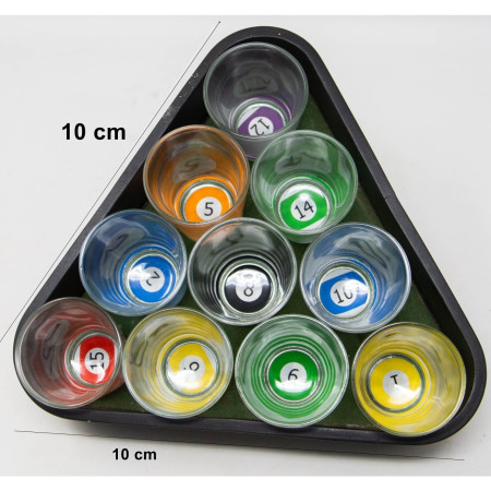 Set 10 pahare de shot Flippy, cu Suport de Biliard, 30 ml, din sticla, 10 x 10 cm, multicolor