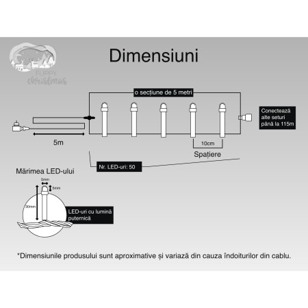 Instalatie Craciun, 5 m, 50 Led-uri ,Liniara, Rosu/Albastru/Rosu/Verde, Flash, Transformator cu telecomanda, Interconectabila, Prelungitor 5 m inclus, Fir Verde, Flippy