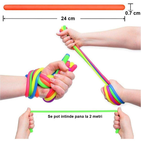 Set 6 Jucarie senzoriala superelastica 26cm-2m lungime, antistres, colorata Stretchy string fidget, Flippy, Multicolor