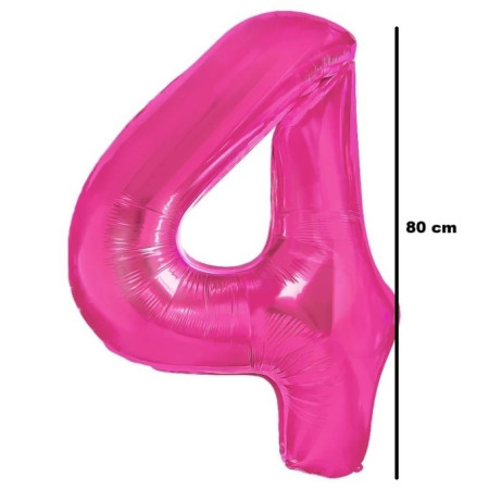 Balon din Folie Metalizata Flippy, Figurina Cifra, Tema Aniversare 80 cm, Ambalaj Individual, Pai inclus, Umflare cu Aer sau Heliu, Roz, Cifra 4