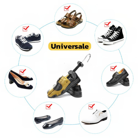 Set 2 Sanuri/Calapoade Reglabilile, Flippy, pentru Alungit si Largit Pantofi, Geanta si Incaltator Incluse, Universale, Unisex, din ABS Premium, Arc, Marime 40 - 47, Galben/Negru