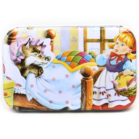 Puzzle 60 de Piese din Lemn in Cutie Metalica, Flippy, Model Scufita Rosie, Educativ, Dezvoltare Abilitati Cognitive, pentru Prescolari, 22.5x13.5 cm, Multicolor