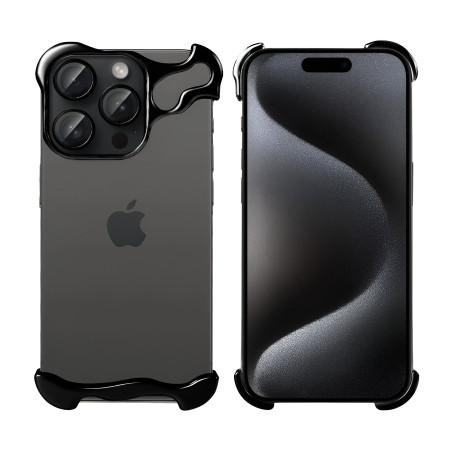 Husa Metalica Compatibila cu iPhone 15 Pro Max, Protectie pentru Colturile Telefonului si Camera, Lentile pentru Obiective, Aliaj, Antisoc, Antizgariere, Negru