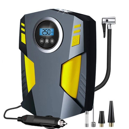 Compresor Auto Portabil cu Lanterna si Afisaj Electornic Flippy, DC 12V, 120W, 35L/min, Cablu de alimentare 3m, Pompa Biciclete, Moto, Mingi, Saltele, Max 10.3bar, lumina LED, Negru