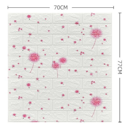 Set 10 Placi Tapet 3D, Flippy, 70 x 77 cm, Grosime 3 mm, din Polietilena, Tip Caramida, Model Papadie Roz, Suprafata acoperita 5.3 mp, Alb