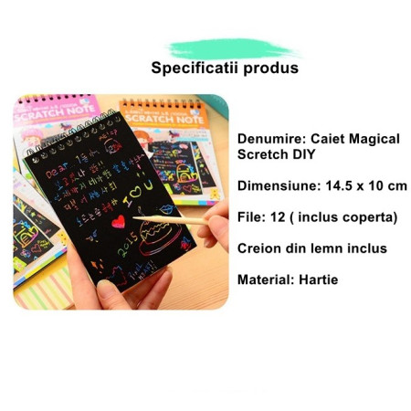 Caiet cu fise razuibile Flippy, DIY Magic Scratch, 12 File, Curcubeu, Creion din Lemn, Cartonase negre, 14.5 x 10 cm, albastru