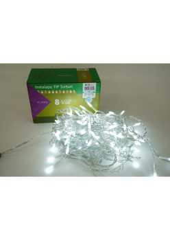 Instalatie de Craciun Flippy® Tip Turturi, 8 jocuri de lumini Sectiune 3 m, 96 LED-uri, Interconectabila, Fir Transparent, Alb Rece