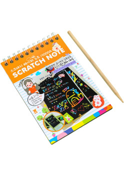 Caiet cu fise razuibile Flippy, DIY Magic Scratch, 12 File, Curcubeu, Creion din Lemn, Cartonase negre, 14.2 x 9.8 cm, Portocaliu