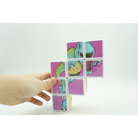 Set inteligent de cuburi magnetice pentru copii, 8 piese, cutie depozitare, puzzle dinozauri, +3 ani, multicolor