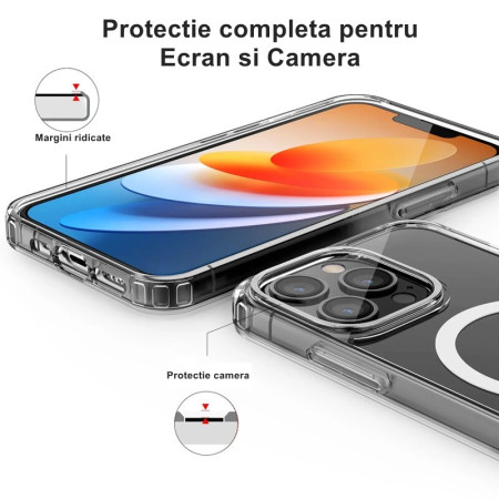 Husa de protectie Flippy compatibila cu Apple iPhone 15 Pro Max, MagSafe Blister, gaura mare camera, transparenta