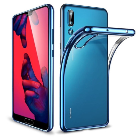 Husa Huawei P20 Pro Transparent cu Margini Albastre