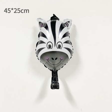 Balon din Folie Metalizata, Flippy, Mini Figurine Animalute, Model Zebra, Tematica Aniversare, 25x45 cm, Ambalaj Individual, Pai Inclus, Umflare cu Aer sau Heliu, Multicolor