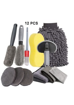 Set 12 Accesorii pentru Curatare Auto, Flippy, Interior si Exterior, Curatare Jante, Cauciucuri