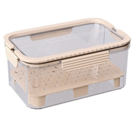 Cutie pentru Depozitare Alimente, Flippy, de Uz Casnic, 2 Compartimente, Zona pentru Gheata, Mentinere Fresh, cu Maner, Material PET, 23x15x10.8 cm, Bej