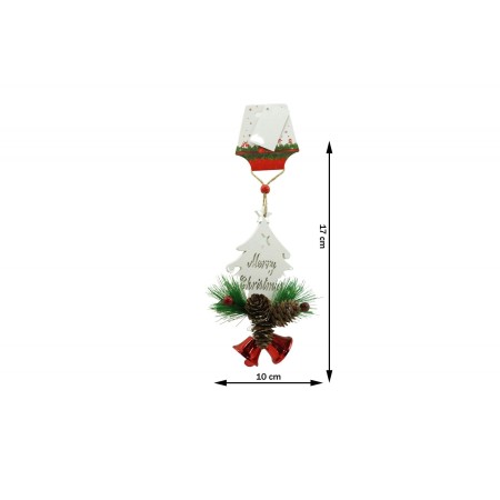 Ornament de brad pom de craciun, Flippy, alb, lemn, 17 cm