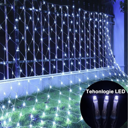 Instalatie Craciun Yoto, Tip Plasa, 1.2 m x 1.2 m, 80 LED-uri, Prelungitor 1.5 m, 8 Jocuri de Lumini, Interconectabila, Fir transparent, Interior/Exterior, Alb Rece